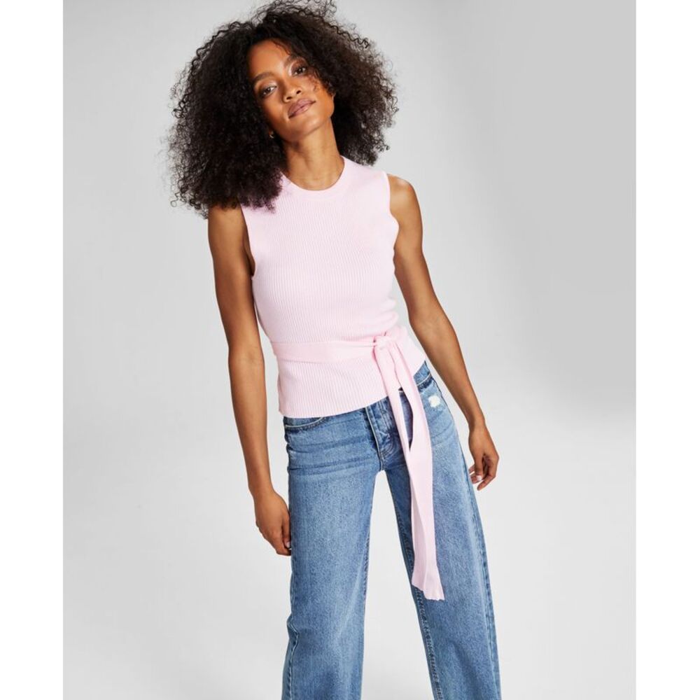And Now This Now This Womens Belted Ribbed Top